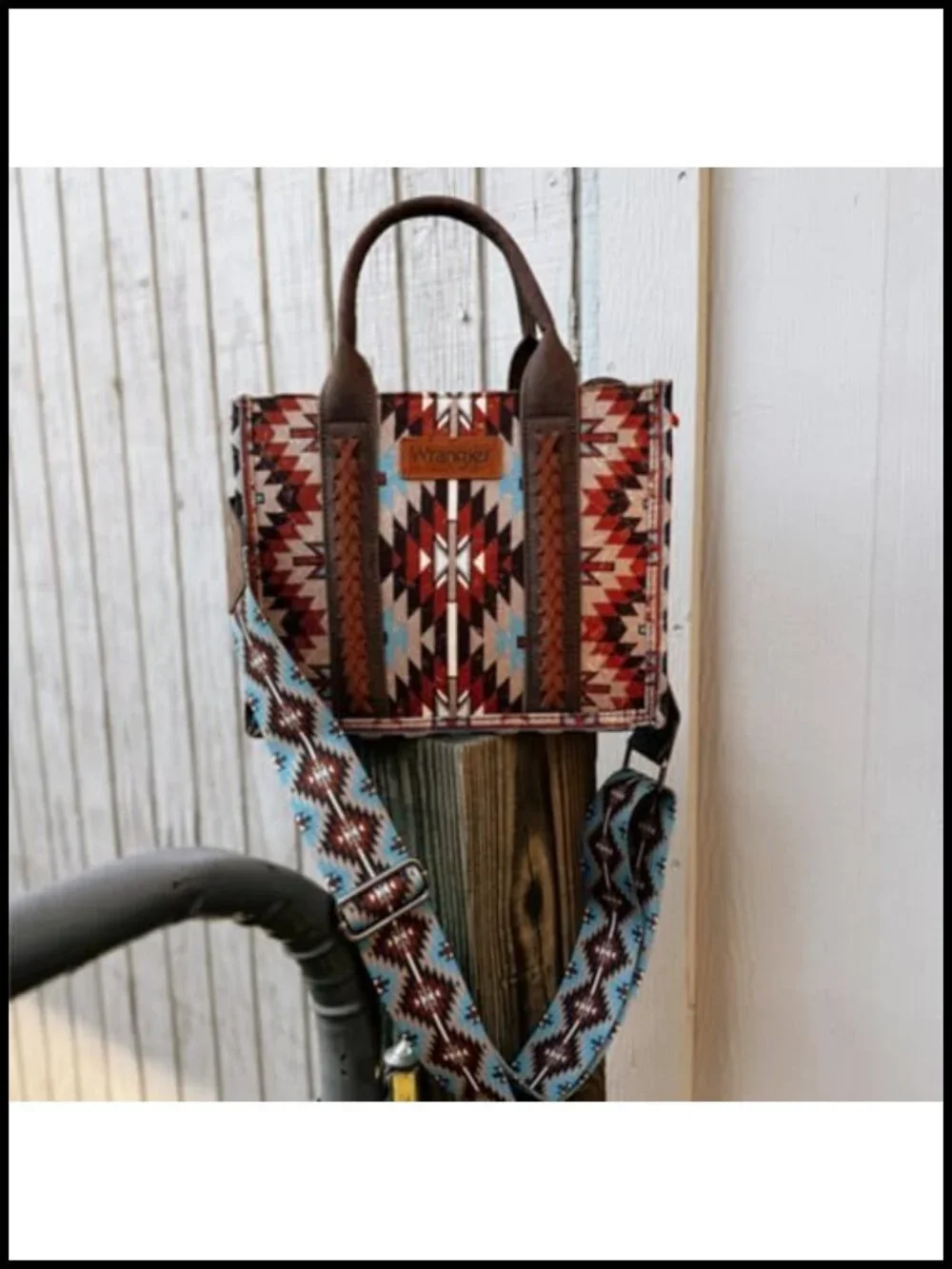 Western Aztec Tote Bag with Leather Handles and Guitar Strap
